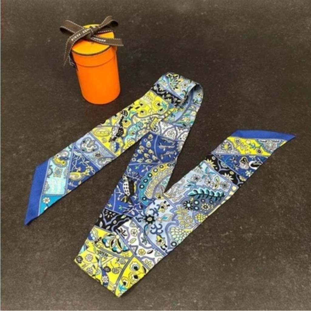 Hermes Blue And Yellow Silk Twilly Hermes Blue And Yellow Silk Twilly